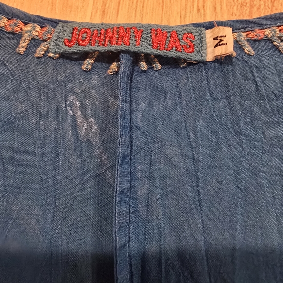 Johnny Was Vanessa Georgette Embroidered Flowy Tunic Top Blue Women's Sz Medium. - Picture 8 of 12